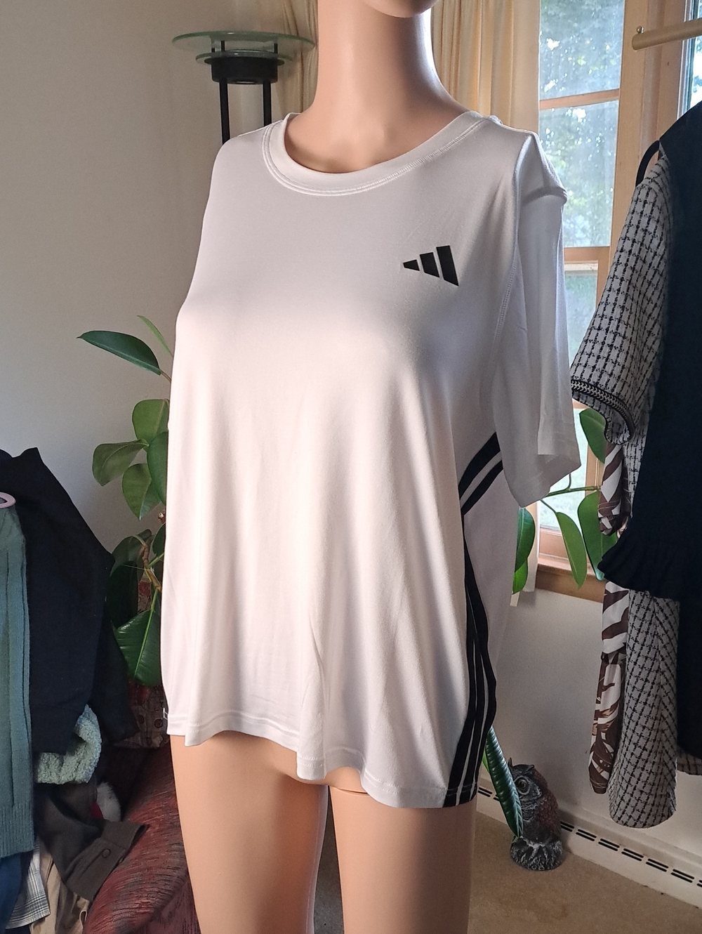 Adidas White Athletic Tee with Black Stripe Details